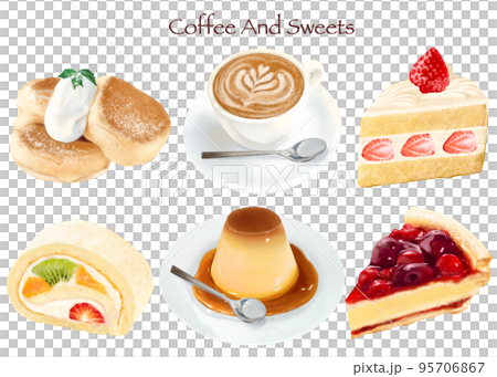 Coffee and cake coffee shop set White back illustration-Hand-drawn material 95706867