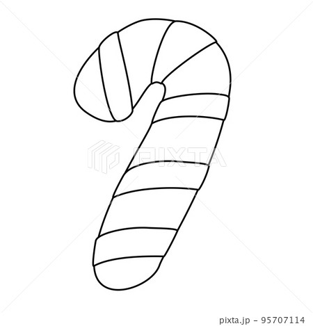 Festive Christmas gingerbread cookie in candy cane shape, flat vector outline for coloring book 95707114