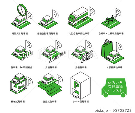 いろいろな駐車場形態のイラスト 95708722