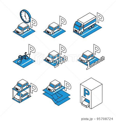 いろいろな駐車場形態のイラスト 95708724