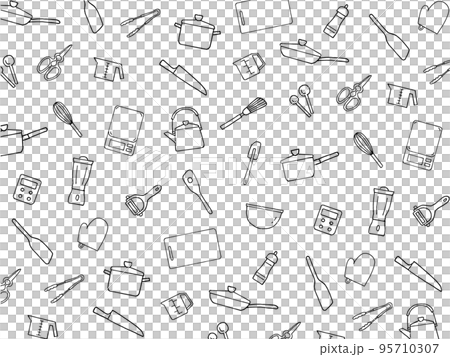 キッチン用品のペン画の背景模様 95710307