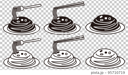 麺料理モノクロアイコンイラストセット 95710719
