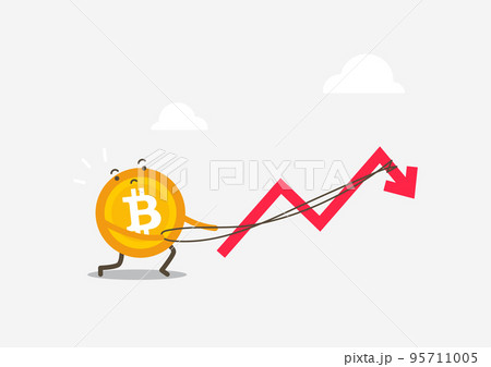 Bitcoin is trying to break the bullish growth trend. Cryptocurrency cartoon concept. Bitcoin is trying to break the bullish growth trend. Cryptocurrency cartoon concept. 95711005