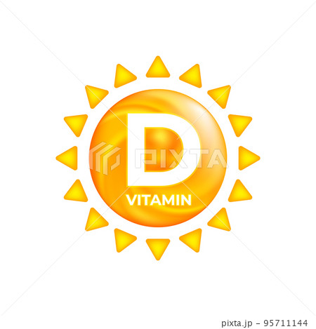 Vitamin D in sun icon, supplement and nutrition source, UV elements. Vector Vitamin D in sun icon, supplement and nutrition source, UV elements. Vector 95711144