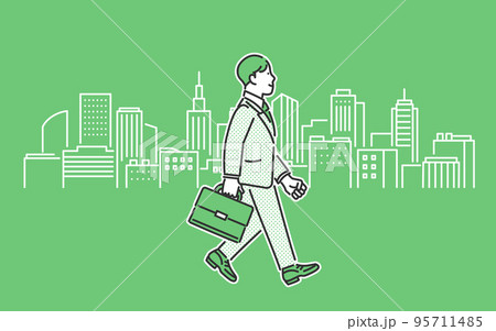 オフィス街を歩く男性のビジネスパーソンのイメージイラスト 95711485