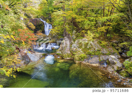 紅葉の風景 秋の関山大滝 山形県東根市 紅葉の風景 秋の関山大滝 山形県東根市 95711686