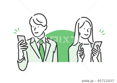 スマホを操作している男女のビジネスパーソンのイラスト素材 95712037