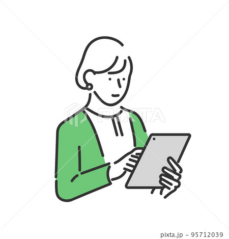 タブレットを操作している女性のビジネスパーソンのイラスト素材 95712039