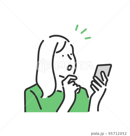 スマホを見て驚く女性のイラスト素材 95712052