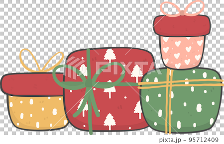 cute stacked colourful Christmas present gift box cartoon doodle hand drawing 95712409