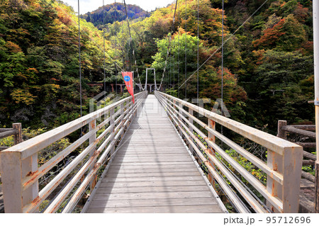 梵字川の紅葉　吊り橋 95712696