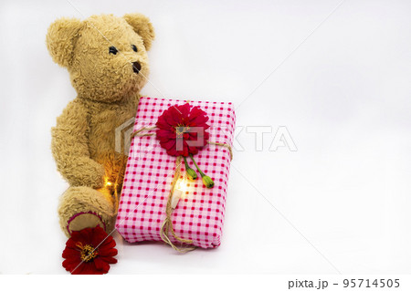 teddy bear holding gift box