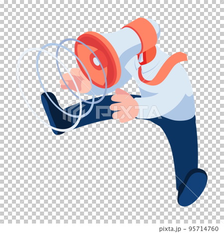 Isometric Businessman with Megaphone Head 95714760