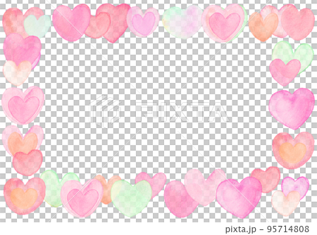 水彩の華やかハートフレーム四角　ピンク 95714808