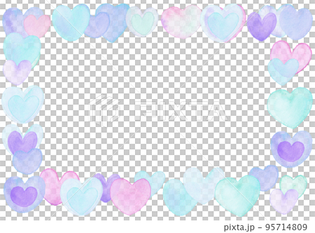 水彩の華やかハートフレーム四角　水色 95714809