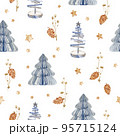 Watercolor seamless pattern, Christmas textile and wrapping paper decoration. Winter holiday decor. New Year illustration. Polygraphy decoration, textile and wrapping paper design. 95715124