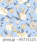 Watercolor seamless pattern, Christmas textile and wrapping paper decoration. Winter holiday decor. New Year illustration. Polygraphy decoration, textile and wrapping paper design. 95715125