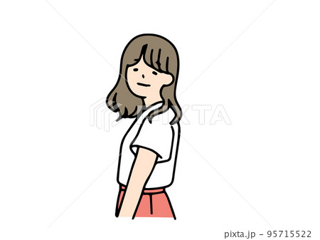 振り向いている女性のシンプルなイラスト 振り向いている女性のシンプルなイラスト 95715522