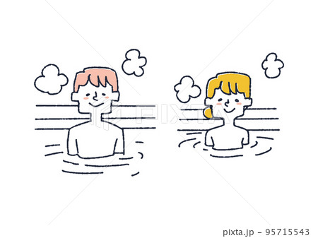 お風呂で温まる男性と女性のセット 95715543