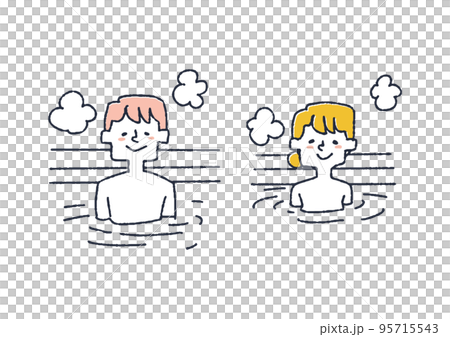 お風呂で温まる男性と女性のセット 95715543