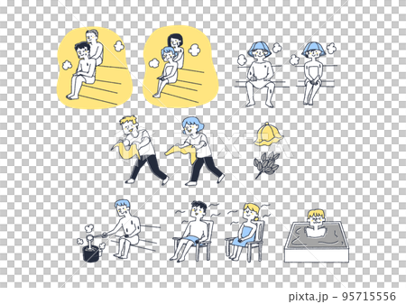 使用桑拿的男人和女人的插圖集 95715556