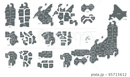 日本地図　都道府県　県名　シンプル　イラスト 95715612