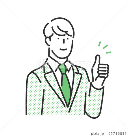笑顔でグッドサインをするスーツ姿の若い男性のビジネスパーソンのイラスト素材 95716055