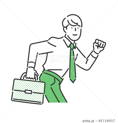 生き生きした表情で走るポーズを取る男性のビジネスパーソンのイラスト素材 95716057