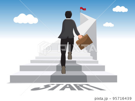 businessman walking up white stairs Growing business travel ideas and paths to success. flat design vector illustration businessman walking up white stairs Growing business travel ideas and paths to success. flat design vector illustration 95716439