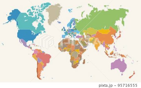世界地図 色分け 国境 ベクター イラスト 世界地図 色分け 国境 ベクター イラスト 95716555