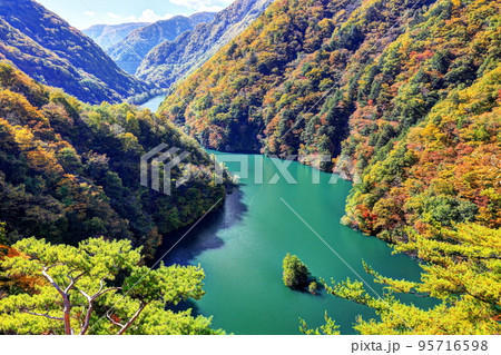 野麦街道からの梓川の紅葉（水殿ダム湖） 95716598