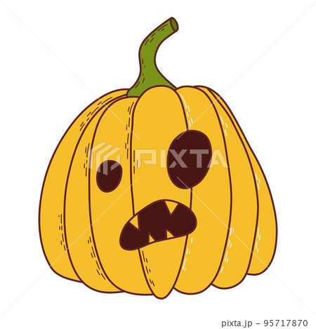 Cute pumpkin with funny face. Halloween element. Vector illustration in hand drawn style 95717870