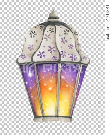 Traditional arabian lanterns. Watercolor illustration. 95718441
