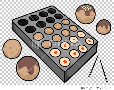 Illustration of making takoyaki with a takoyaki machine 95718792