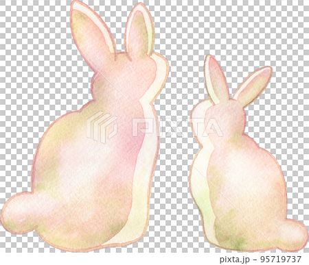 Watercolor illustration of a rabbit parent and child looking up (Year of the Rabbit) Watercolor illustration of a rabbit parent and child looking up (Year of the Rabbit) 95719737