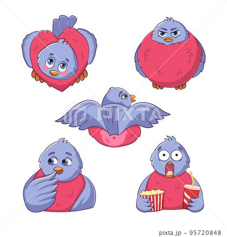 Vector set of cute funny various stickers of bird bullfinchs. Vector set of cute funny various stickers of bird bullfinchs. 95720848