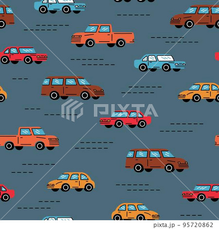 Seamless trendy pattern. A classic cars in...のイラスト素材 [95720862] - PIXTA