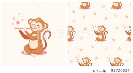 Vector Illustration of Cute monkey with seamless pattern Vector Illustration of Cute monkey with seamless pattern 95720887