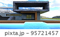 The steps of the stairs are visible below the surface of the water in the pool of an advanced technological villa for self-respecting people. 3d render. 95721457