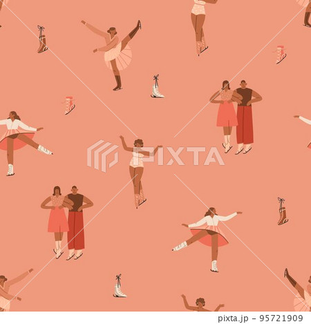 Hand drawn vector abstract graphic Merry Christmas and Happy new year illustration figure ice skating people seamless pattern.Christmas cute design background concept.Modern creative greeting card. Hand drawn vector abstract graphic Merry Christmas and Happy new year illustration figure ice skating people seamless pattern.Christmas cute design background concept.Modern creative greeting card. 95721909