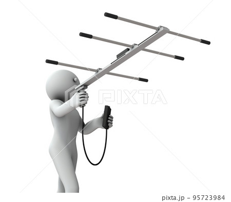 大きなアンテナを使って、電波の発生源を探す人物。盗聴防止の調査員。内偵調査。諜報活動。 95723984