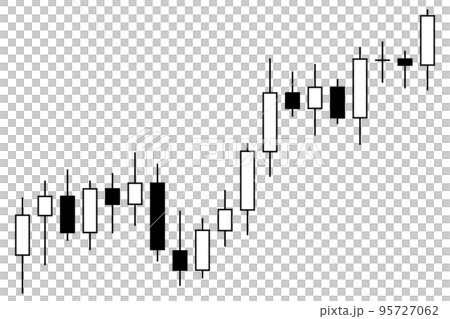 上昇するローソク足チャートのイラスト（白黒） 95727062
