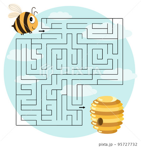 Children's maze with animals, cute bee and beehive. Illustration, vector 95727732