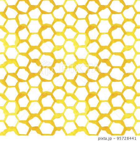 seamless pattern with honeycombs. watercolor print of yellow honeycomb with honey isolated on white background. 95728441