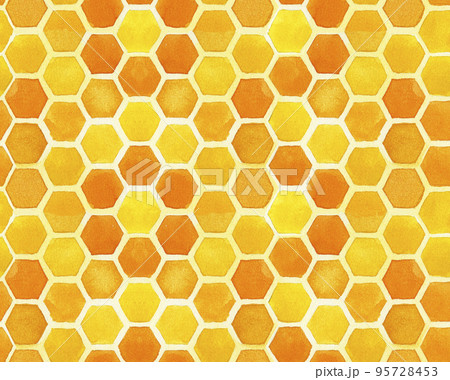 watercolor seamless pattern with yellow honeycombs. yellow print for fabric, wallpaper, wrapping paper. 95728453