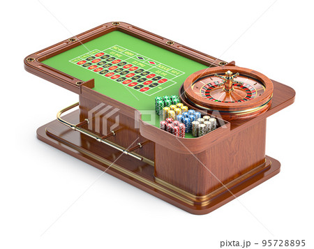 Casino roulette table with chips isolated on white. 95728895