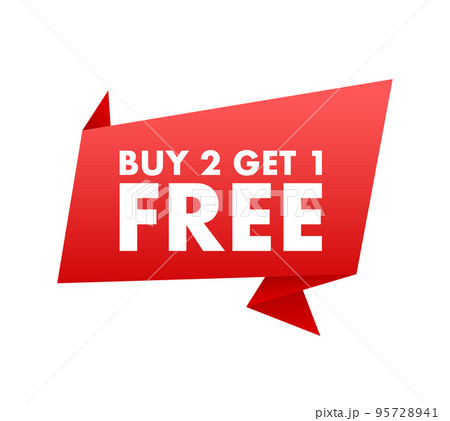 Buy 2 Get 1 Free, sale tag, banner design template. Vector stock illustration. 95728941