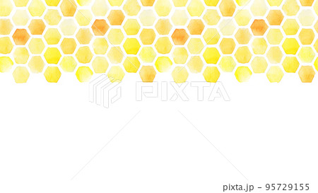 horizontal seamless pattern. watercolor drawing yellow honeycomb. frame, border on a white background. abstract background on the theme of beekeeping, farming, selling honey 95729155