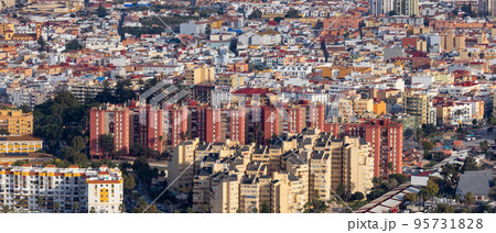 Aerial View of Residential Apartment Buildings in the city of La Linea de la Concepcion, Spain. 95731828