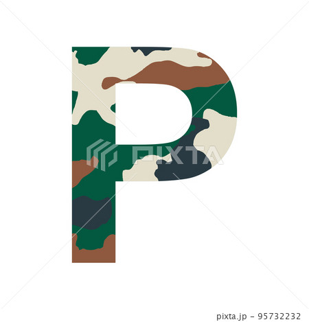 English alphabet letter P, khaki style isolated on white background - Vector 95732232